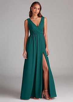 Azazie Tanicia Bridesmaid Dresses Peacock A-Line Pleated Chiffon Dress image4