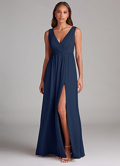 Azazie Tanicia Bridesmaid Dresses Dark Navy A-Line Pleated Chiffon Dress image1