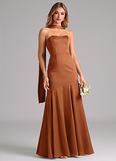 Azazie Shiloh Brautjungfernkleider Wandelbar Meerjungfrau-Linie Schulterfrei Stretch-Satin Kleid Kupfer image5