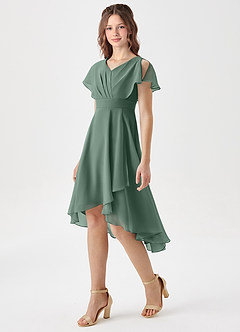Azazie Graciela Junior Eucalyptus A-Line Pleated Chiffon Dress image1