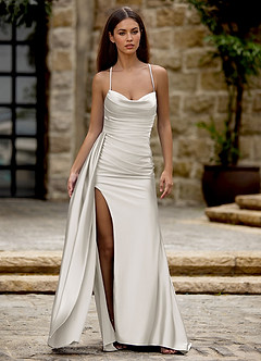 Drape Weiß Satin-Ballkleid image3