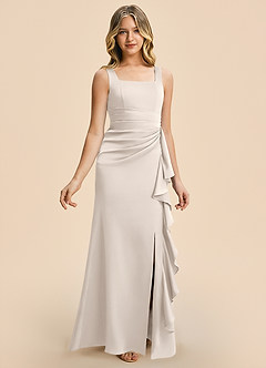Azazie Adrienne Junior White Alabaster Sheath Pleated Stretch Satin Dress image6