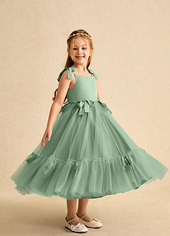 Azazie Jaci Flower Girl Dresses Matcha A-Line Spaghetti Strap Chiffon Dress image2