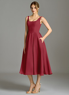 Azazie Amalie Brautjungfernkleider A-Linie Plissee Chiffon Kleid Granatapfelrot image1