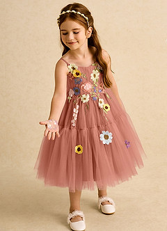 Azazie Osea Sukienki dla dziewczynek sypiących kwiaty Suknia balowa Pofałdowany Tiul Długość do kolan Sukienka image1