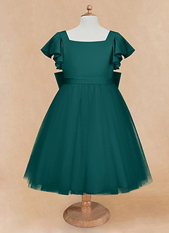 Azazie Kaeya Robe Demoiselle D'honneur Fillette Robe Trapèze en Tulle Arc Paon image5