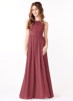 Azazie Jaylah Junior Merlot A-Line Ruched Chiffon Dress image2