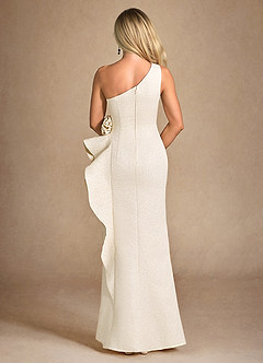 Azazie Patrisha Mother of the Bride Dresses Light Gold Jacquard Mermaid One Shoulder Metallic Jacquard Dress image3