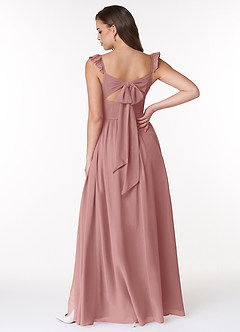 Azazie Metz Vente Finale Robe Trapèze en Mousseline de soie Froncé en cœur Rose Poussiéreuse image2