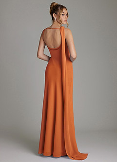 Azazie Jaya Robes de demoiselle d'honneur Robe Fourreau en Mousseline de soie Plissée Cannelle image2