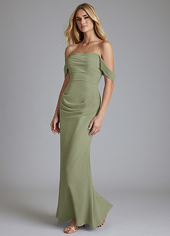 Azazie Luiza Bridesmaid Dresses Pistachio Mermaid Off the Shoulder Chiffon Dress image1