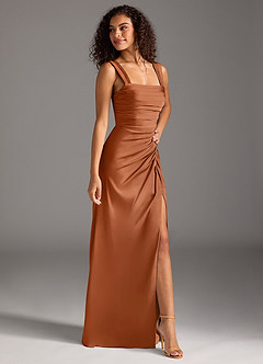 Azazie Jesaphine Bridesmaid Dresses Copper Sheath Bow Stretch Satin Dress image7