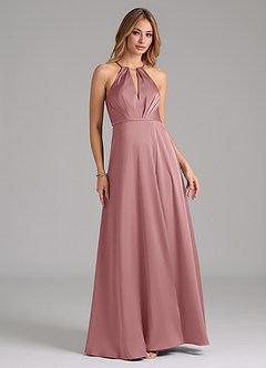 Azazie Evalleen Robes de demoiselle d'honneur Robe Trapèze en Satin extensible Plissée Rose Poussiéreuse image3