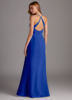 Azazie Manila Bridesmaid Dresses Royal Blue Sheath V-Neck Chiffon Dress image2
