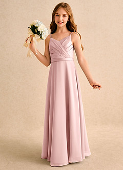 Azazie Umina Girls Formal Abiti da Ragazza di Fiori Abito A-Line in Raso Opaco Plissettato Rosa Cipria image3