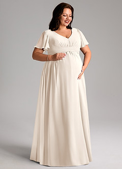 Azazie Verna Maternity Bridesmaid Dresses A-Line V-Neck Ruched Chiffon Floor-Length Dress image10