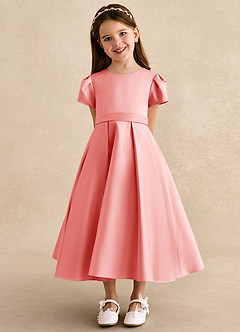 Azazie Princess Flower Girl Dresses Coral A-Line Pleated Matte Satin Dress image6