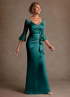 Azazie Nampa Moeder van de bruid jurken Kolom Jurk van Mesh Geplooid Pauw image4