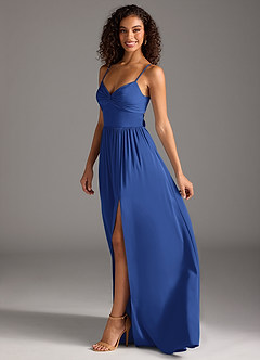 Azazie Zeya Bridesmaid Dresses Royal Blue A-Line Pleated Stretch Satin Dress image7