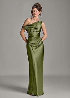 Azazie Emerson Robes de demoiselle d'honneur Robe Sirène en Satiné métallisé Épaules dénudées Olive image3