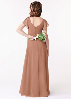Azazie Omari Junior A-Linie Gestreift Chiffon Kleid Champagner Rosa image2