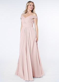 Azazie Audrianna Robes de demoiselle d'honneur Robe Trapèze Convertible en Mousseline de soie Schulterfrei gerafft Rose Pâle image2