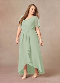 Azazie Eliza Mother of the Bride Dresses Dusty Sage A-Line V-Neck Pleated Chiffon Dress image3
