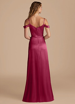 Azazie Ocean Robes de demoiselle d'honneur Robe Trapèze en Satiné métallisé Épaule décolletée Bourgogne image2