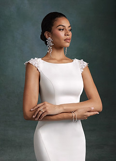 Azazie Oaklynn Wedding Dresses Diamond White Mermaid Boatneck Crepe Back Satin Dress image5