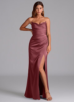 Azazie Claudelle Suknie dla druhen Syrena Bez ramiączek Satyna elastyczna Do ziemi Sukienka image5