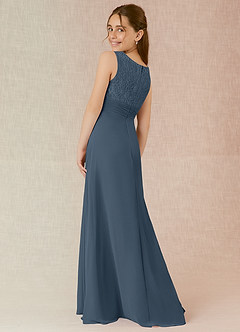 Azazie Snow Junior Vestido de Neptuno de Gasa de Corte en A con Encaje image2