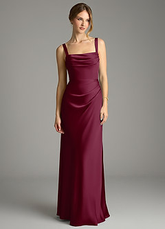 Azazie Alouette Bridesmaid Dresses Mulberry Mermaid Pleated Stretch Satin Dress image3