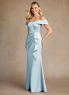 Azazie Laredo Mother of the Bride Dresses Sky Blue Mermaid Off the Shoulder Stretch Satin Dress image2