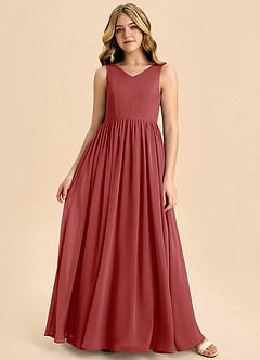 Azazie Hathaway Junior Rust A-Line Bow Chiffon Dress image3