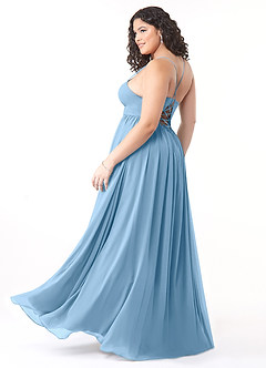 Azazie Aaida Bridesmaid Dresses Steel Blue A-Line Corset Chiffon Dress image10