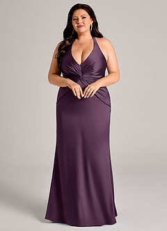 Azazie Valerie Robes de demoiselle d'honneur Robe Sirène en Satin extensible Plissée Prune image9