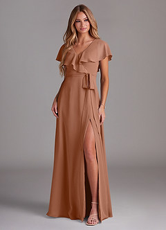 Azazie Lainey Abiti da Damigella Abito A-Line in Chiffon Con Tasche Bronzo image3