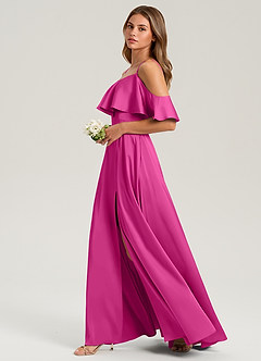 Azazie Jean Bridesmaid Dresses Fuchsia A-Line Off the Shoulder Stretch Satin Dress image5