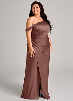 Azazie Madelyn Bridesmaid Dresses Espresso Mermaid One Shoulder Stretch Satin Convertible Dress image12