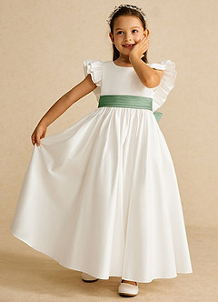 Azazie Aero vestidos de niña de las flores Vestido de Marfil Matcha de Algodón de Corte En A con Plisado image6