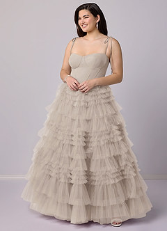 Barbie ♥ Azazie Robes de demoiselle d'honneur Robe Trapèze en Tulle Encolure en Forme de Cœur Givre image8