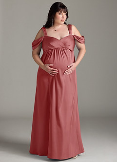 Azazie Rhea Maternity Bridesmaid Dresses A-Line Off-The-Shouler Pleated Stretch Satin Floor-Length Dress image8
