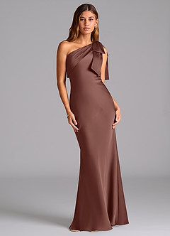 Azazie Yuanna Bridesmaid Dresses Espresso Mermaid One Shoulder Stretch Satin Dress image1