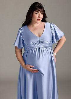 Azazie Verna Maternity Bridesmaid Dresses A-Line Ruched Stretch Satin Floor-Length Dress image15