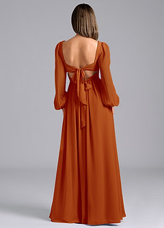 Azazie Zeya Robes de demoiselle d'honneur Robe Trapèze en Mousseline de soie Manche longue Paprika image2