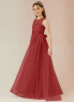 Azazie Georgette Junior Rust A-Line Lace Tulle Dress image3