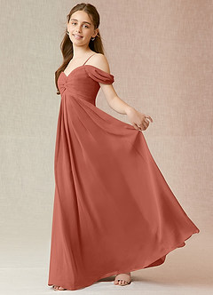 Azazie Kaitlynn Junior Vestido Argila de Chiffon de Linha A com Fora do ombro image3