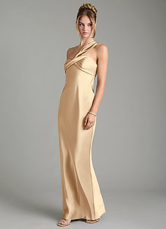 Azazie Margot Robes de demoiselle d'honneur Robe Fourreau en Satin extensible Une épaule Champagne image4