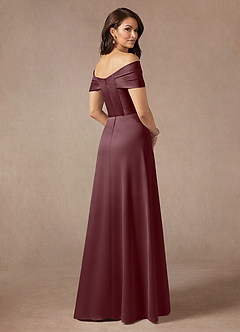 Azazie Amelia Mother of the Bride Dresses Sangria A-Line Off the Shoulder Stretch Satin Dress image2