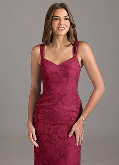 Azazie Denice Robes de demoiselle d'honneur Robe Trapèze en Blumen-Burnout Plissée Bourgogne image4